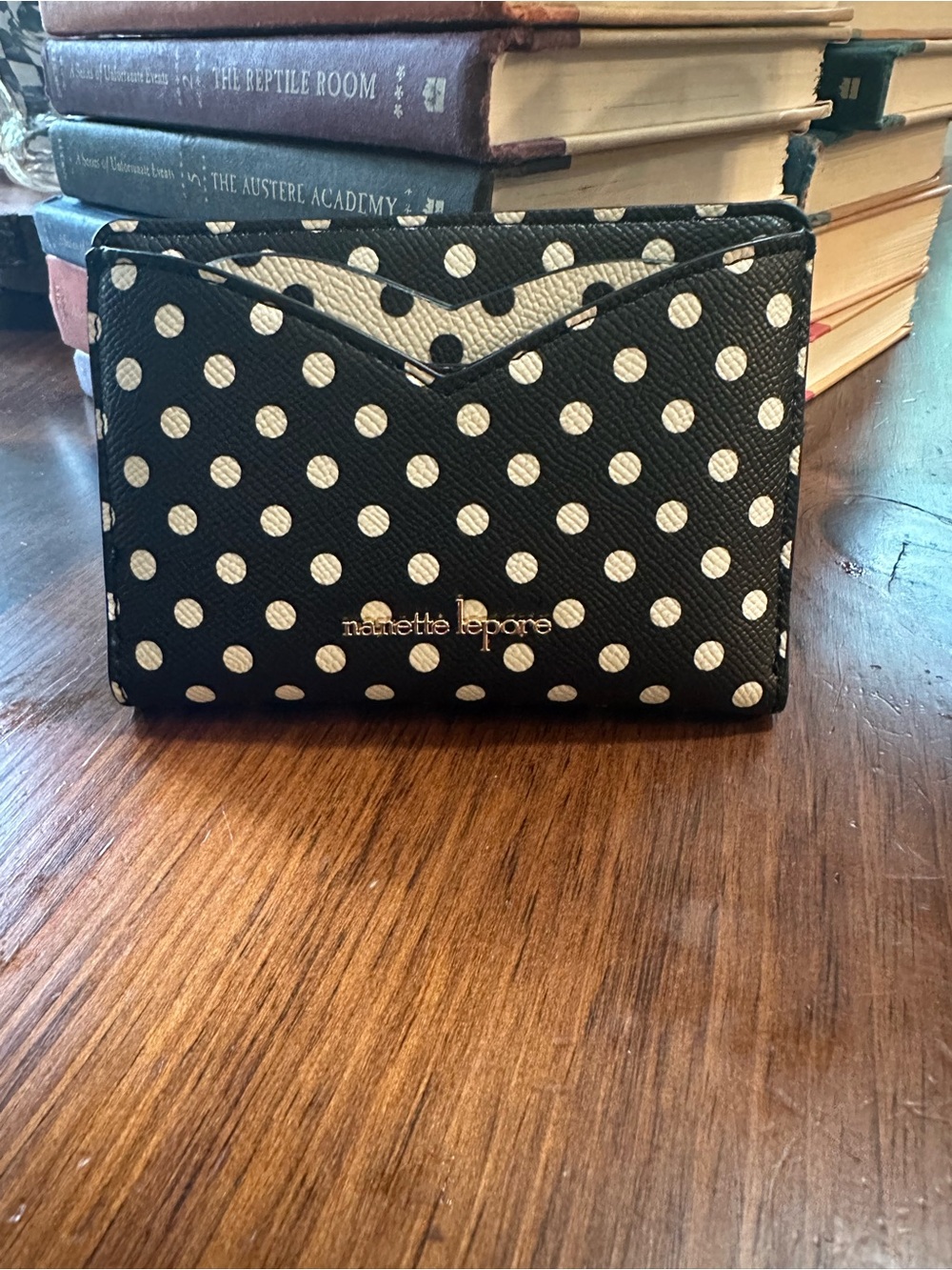 Nanette Lepore Black & White Polka Dot Card Wallet